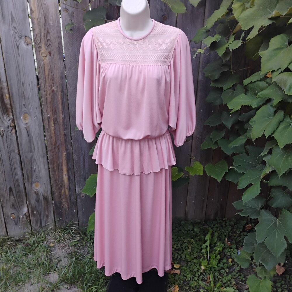 Vintage Diane Freis Dress Floral Ruffle Smocked Waist Prairie Cottagecore 80s